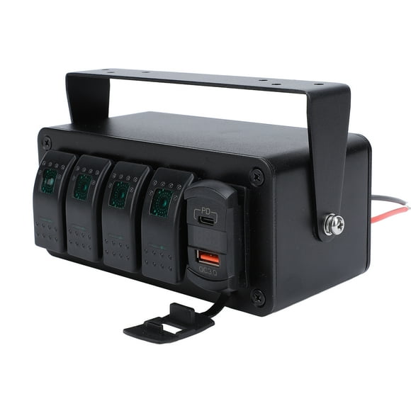 Panneau de Commutateur à Bascule 4 Gang avec PD Type C QC3.0 USB, Alliage d'Aluminium Étanche, pour Voitures Camions Bateaux RV UTV ATV