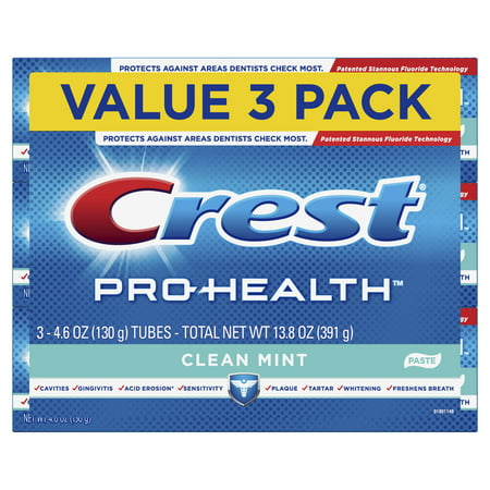 Crest Pro-Health Smooth Formula Toothpaste, Clean Mint, 4.6 Oz (3 Pack)