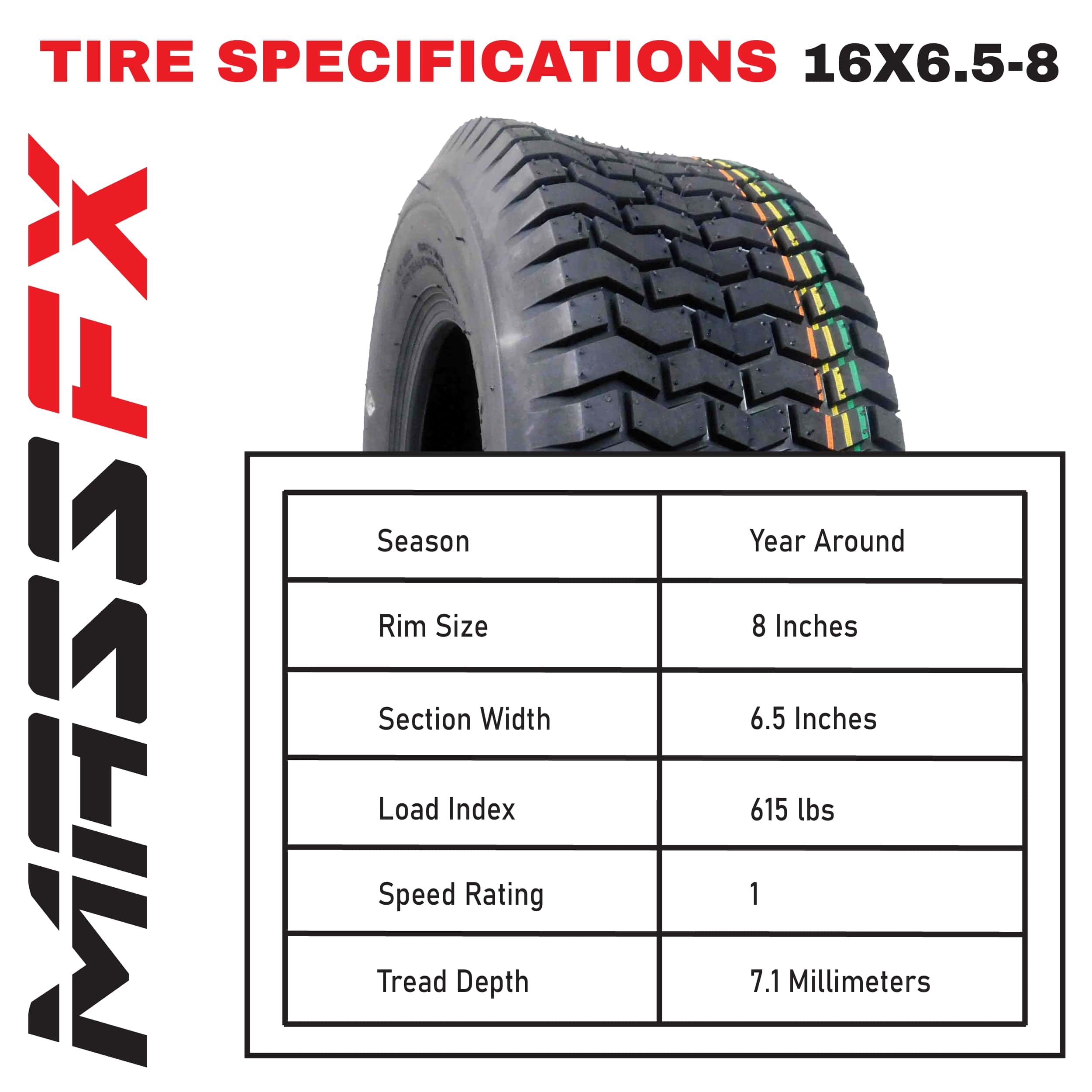 MASSFX 16x6.5-8 Lawn & Garden, Lawn Mower & Tractor Tires 4 Ply with 7mm Tread Depth (2 Pack) - image 5 of 9