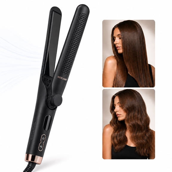 Berlaney 2-in-1 Airflow Styler, Flat Iron Hair Straightener and Curler with Cool Air, Black