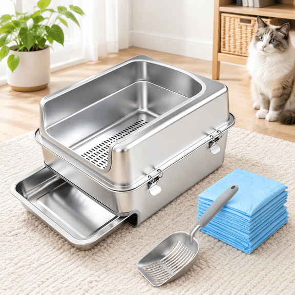 Medium Pull-out Sifting Stainless Steel Cat Litter Box With Lid For Pine Pellets
