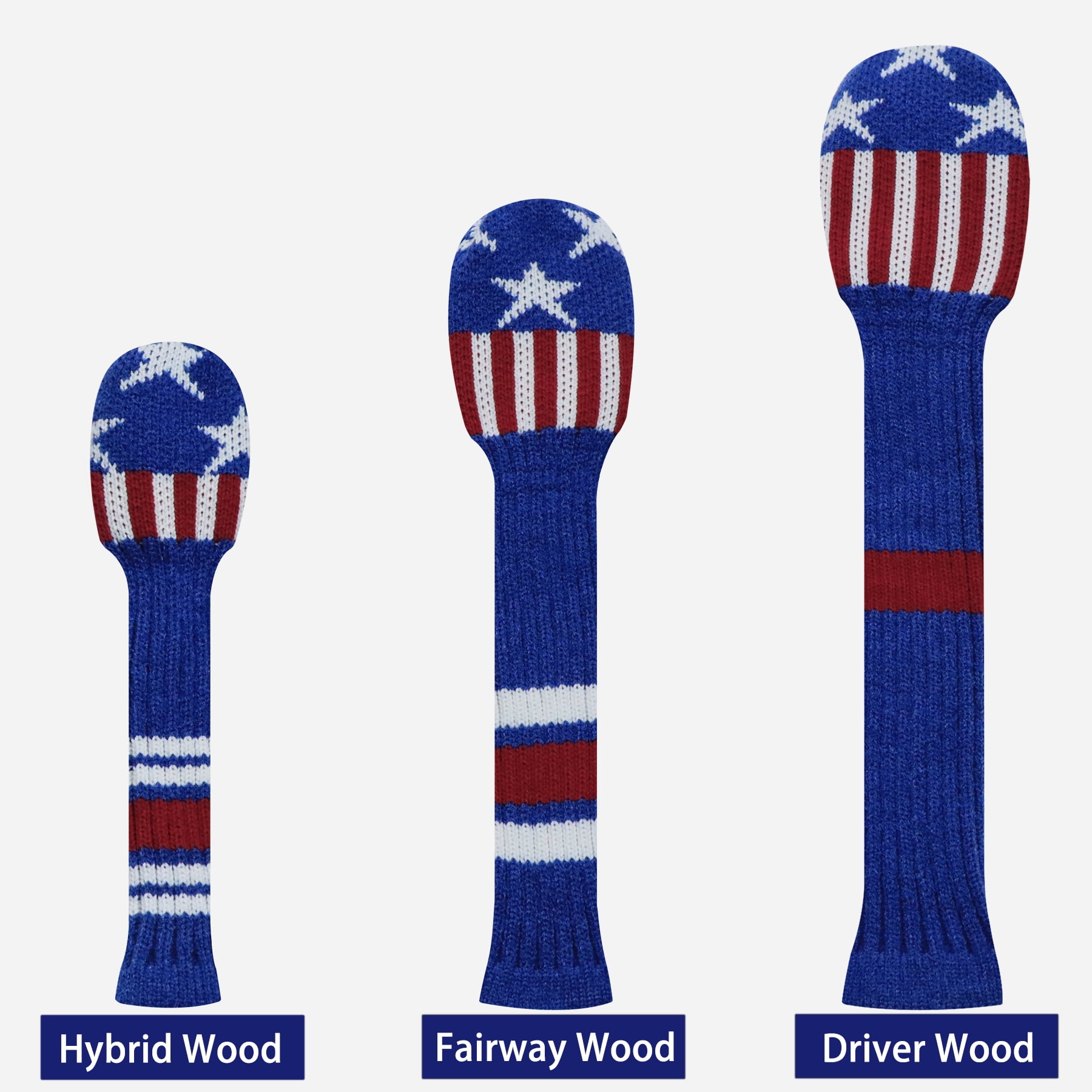 LeFeng 3Pcs Golf Club Covers, Knitted Golf Club Covers for 460cc Driver Fairway Woods and Hybrid Without Pom Pom