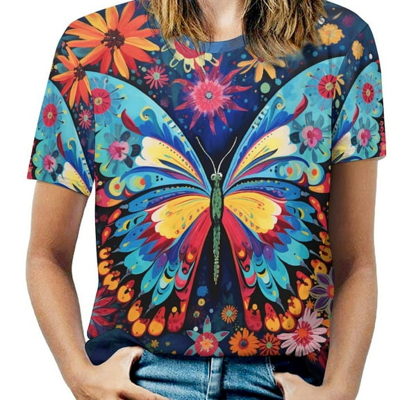 Colorful Butterfly T-Shirts Casual T-Shirt Short Sleeve Women Trendy Tshirt Beach Custom Tops
