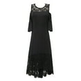 thumbnail image 5 of IDALL Wedding Guest Dresses,Prom Dresses Women Plus Size Casual Solid Lace Dress Short Sleeve Irregular Lace Stitching Long Dress Plus Size Dresses,Maxi Dresses,Formal Dresses Black Dress 2XL, 5 of 7