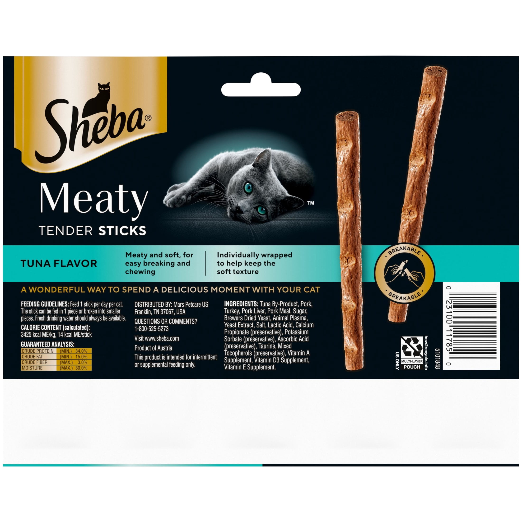 Sheba Meaty Tender Sticks Tuna Flavor Cat Treats, 0.14 Oz, 50 Count