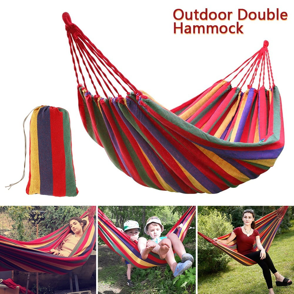 Beige Outdoor Travel Cotton Hammock Person Garden Camping Hanging Bed Swing 