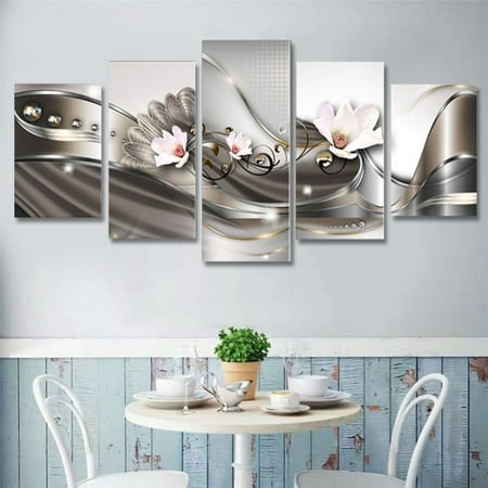 Abstract Painting Signed Art - 5 Panels Abstract Flowers Canvas Prints Painting for Bedroom/Living Room Wall Art Decoration Wooden Framed/Unframed ()