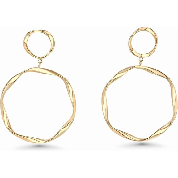 SNGIA 18K Gold-Plated Double Hoop Dangle Earrings for Women, Large Geometric Statement Style