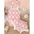 thumbnail image 2 of Happy Town Baby Girl Summer Outfits Sling Romper Top and Ruffle Shorts with Headband for 1-18M, 2 of 8