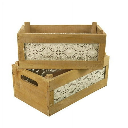 UPC: 0810008042649 | Admired by Nature Wood Nesting Storage Crates with Decorative Lace Panels   Set of 2 – 8 6  x 13