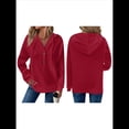 thumbnail image 2 of Sudadera Informal de Punto Gofre para Mujer 2025, Suéter de Cuello en V con Botones Extragrandes y Capucha con Cordón. Rojo Vino M, 2 of 7