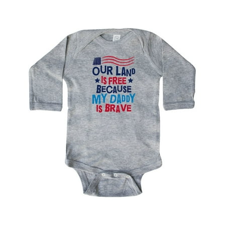 

Inktastic Land is Free Daddy is Brave Military Gift Baby Boy or Baby Girl Long Sleeve Bodysuit