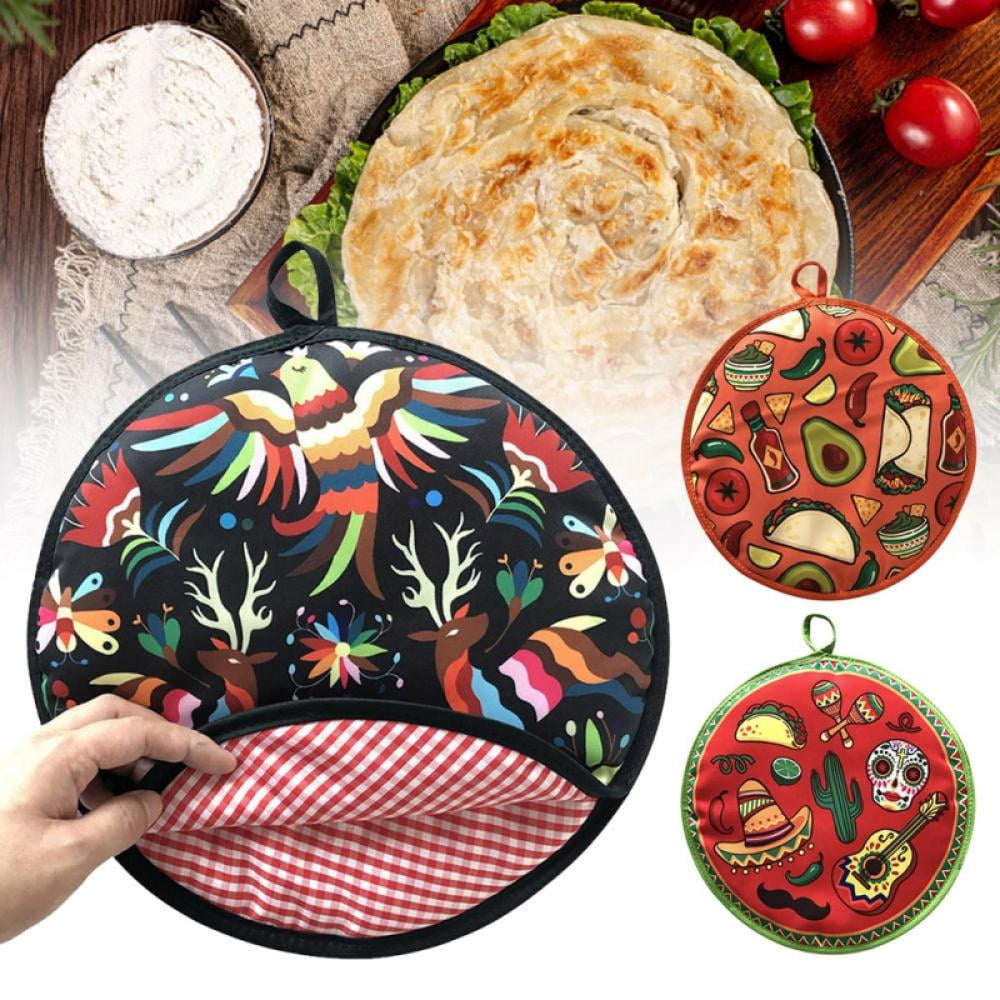 Tortilla Warmer Pouch 12inch Burrito Restaurant Cloth Bag Pancake Printed Kitchen Home Insulated Portable Heat Resistant For Microwave Taco Flour Food 1 