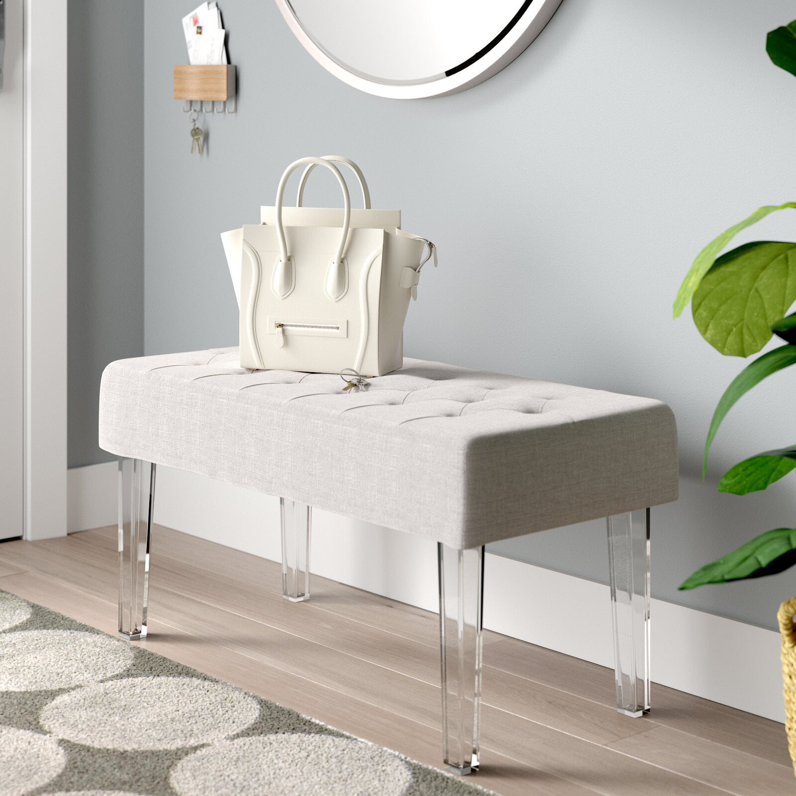Entry Way Bench Wood Shoe Bench with Storage HOME BI Shoe Rack Bench White Storage Benches with Light Grey Cushion Upholstery for Living Room Bedroom and Hallway Garage 