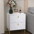 thumbnail image 6 of DIYART Luxury Fluted Night Stand Set of 2, Nightstand with 2 Drawers, Modern Bedside Table with Golden legs and handles, End tables for Living Room Bedroom, White, 6 of 8