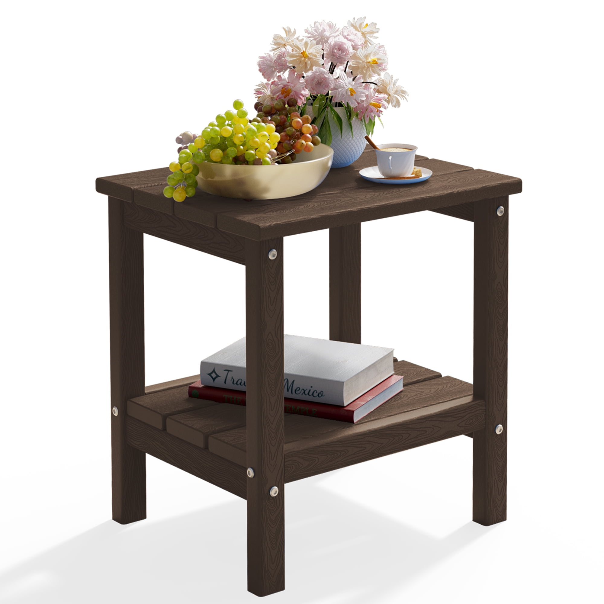 FUNDAZE HDPE 2-Layer End Table for Living Room, Outdoor Side Table, Patio Small End Table, Coffee