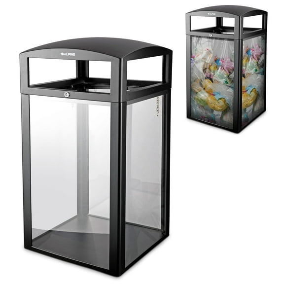 Alpine 40 Gallon Commercial Clear Trash Can with Lid for Outdoor & Indoor - DHS Complaint See Through Security Trash Bin, Transparent Garbage Bin for TSA in Airpot, Train Station, Bus Station, Mall