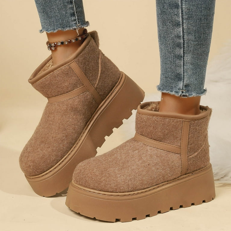 Chenyee Womens Platform Snow Boots Mid Calf Fleece Lined Suede