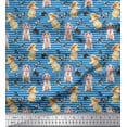 thumbnail image 1 of Soimoi Blue polyester Crepe Fabric Stripe,Insect & Bunny Animal Print Fabric by Yard 42 Inch Wide, 1 of 1