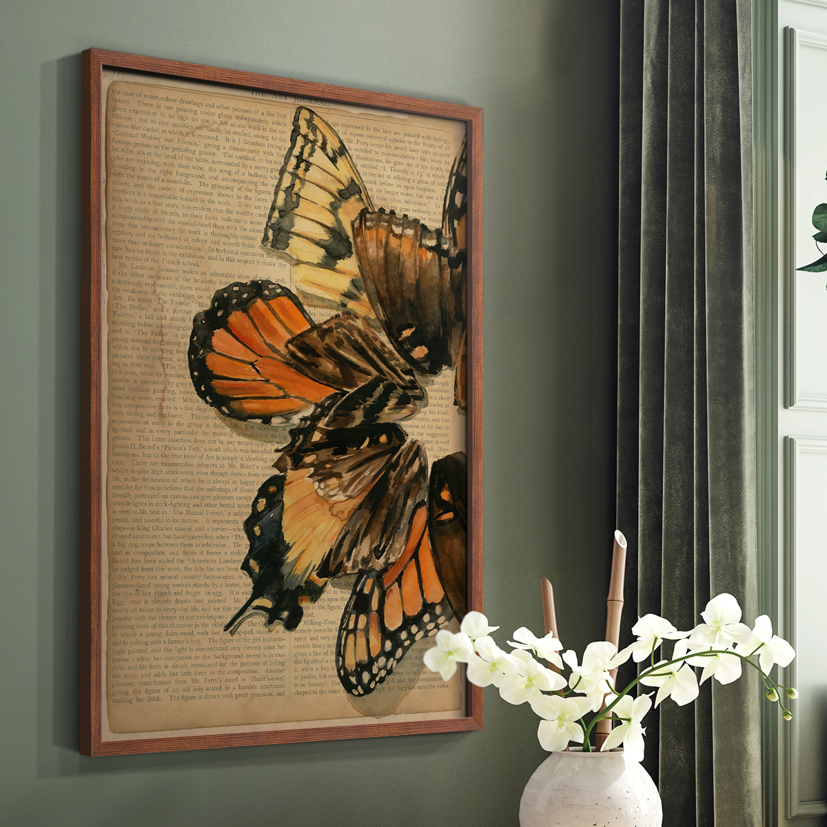 Winged Wreath II Framed Print - Solid Wood in Single Picture Frame Solid Wood 2 Framed Print