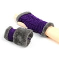 thumbnail image 4 of CUZIBR Womens Gloves Arm Sleeves Knitted Plush Trim Fingerless Glove Handmade Crochet Mittens Warm Soft For Cycling Running Outdoor Activities, 4 of 4