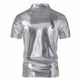 thumbnail image 4 of YYDGH Mens Shiny Henley T Shirts Short Sleeve V Neck Slim Fit Tee Shirt 70s Disco Tops for Nightclub Party Silver S, 4 of 9