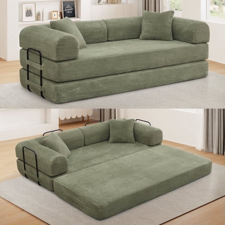 Muumblus 78" Corduroy Loveseat Cloud Sofa , Queen Size Convertible Slpper Couch Bed for Living Room, Green