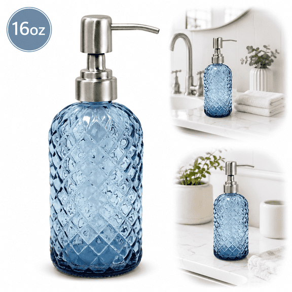 Sherry Glass Soap Dispenser with Pump - 16oz Kitchen Sink & Bathroom Hand Soap Dispenser, 304 Stainless Steel