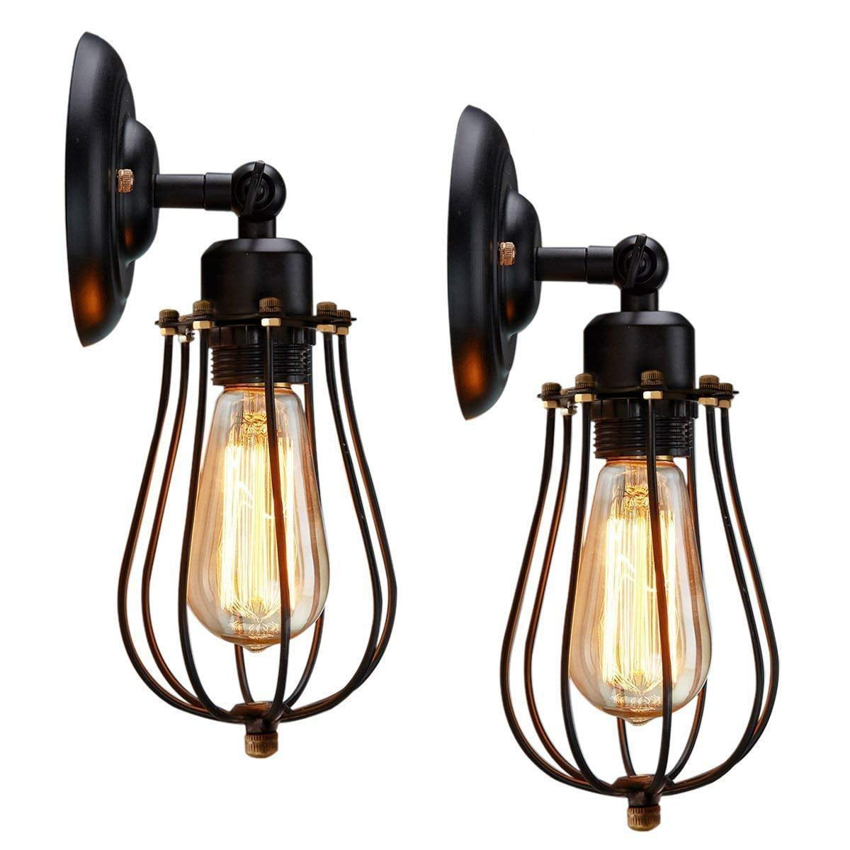 Metal Wire Cage Wall Sconce Light Fixture Set 2 Industrial Rustic Lamp Farmhouse 