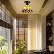 Open Box OUKANING 7.87 in. 1-Light Retro Elegant Colored Glass Shade Flush Mount Ceiling Light
