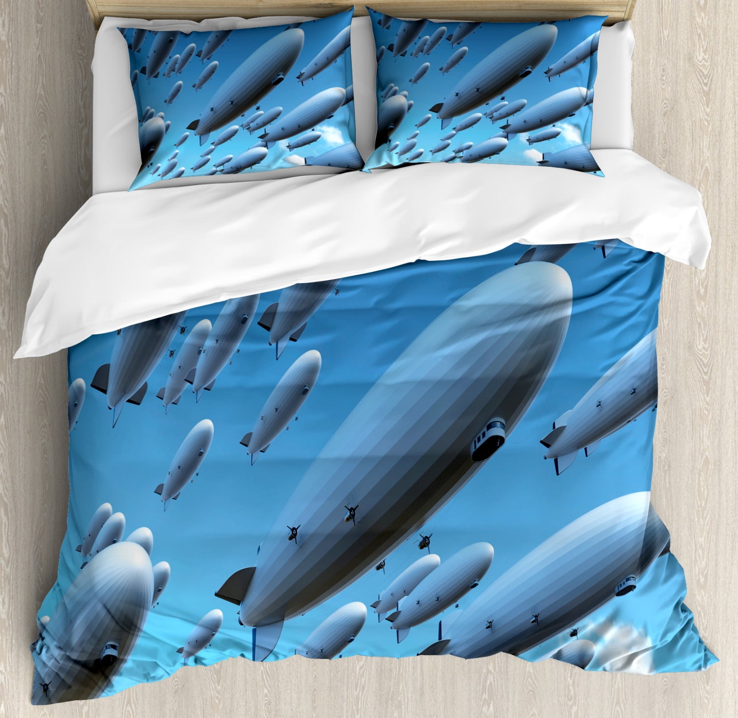 Zeppelin Pale Blue Microfiber Queen Duvet Cover Set