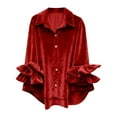 thumbnail image 2 of TaTaai Three Quarter Sleeve Pullover Women, Ruffle Trim Loose Fit Top, Soft Casual Sweatshirt Blouse, Festive Holiday Wear for Thanksgiving Christmas Gift, 2 of 6
