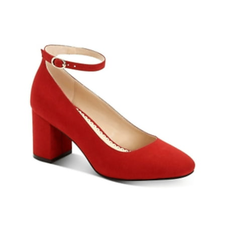

CHARTER CLUB Womens Red Padded Adjustable Ankle Strap Francina Almond Toe Block Heel Buckle Dress Pumps Shoes 8 M