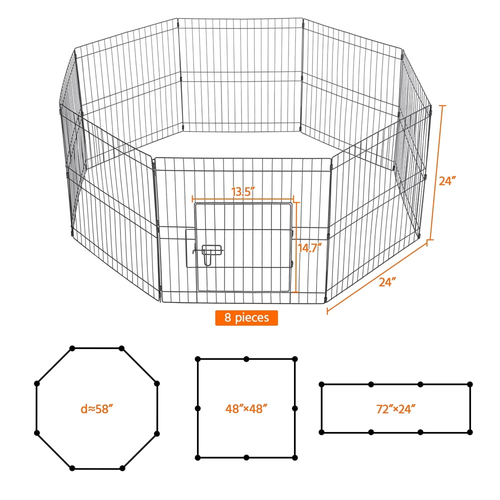 Yaheetech 8 Panels Metal Pet Playpen Foldable Playpen for Puppy Indoor/Outdoor, 24'', Black