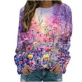 thumbnail image 2 of CLOISE Womens Sweatshirts Floral Print Oversized Sweatshirts Round Neck Long Sleeve Hoodies Shirts Multicolor Raglan Basic Tees Fall Fashion Y2k Clothes XL, 2 of 5
