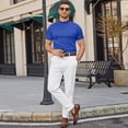 thumbnail image 4 of Men Mock Turtleneck Short Sleeve Tee Lightweight Silk-Like Slim Fit Basic Solid Casual Daily Wear Tops Royal Blue S, 4 of 7