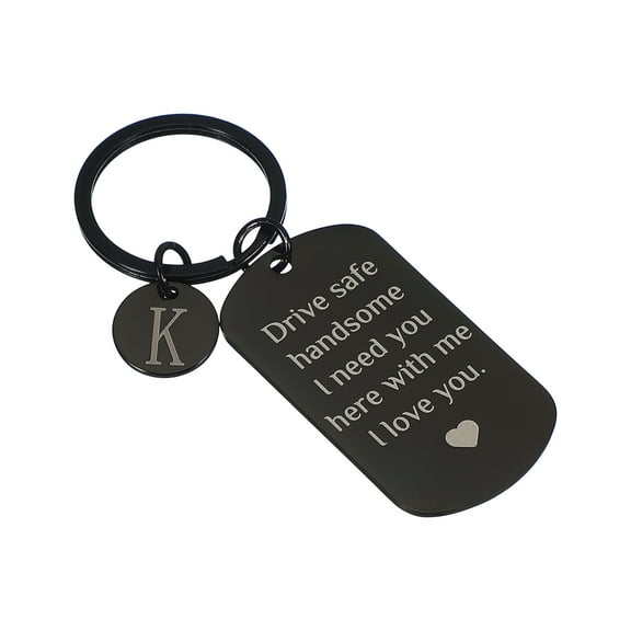Uxcell Drive Safe Keychain, 1 Set Letter K Keychain I Need You Here with Me I Love You Custom Keychain with Gift Box for Him Christmas Valentines Day Gifts, Black White