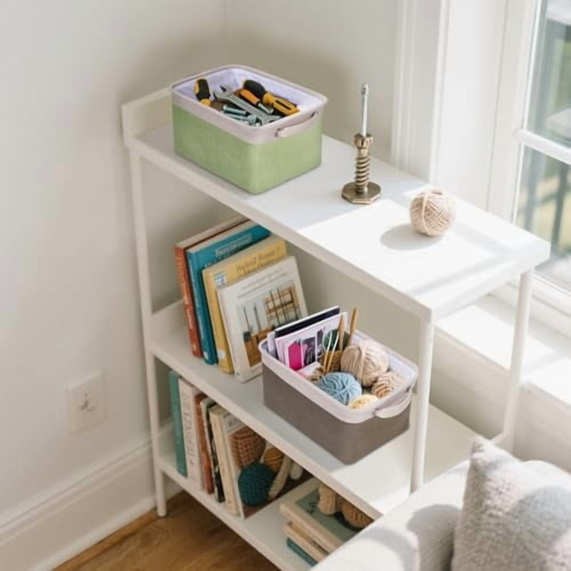 2 Pack Fabric Storage Bins for Shelves, Linen Storage Baskets for Organizing, Decorative Closet Bins for Clothes, Home (Grey, 12"x8"x8")