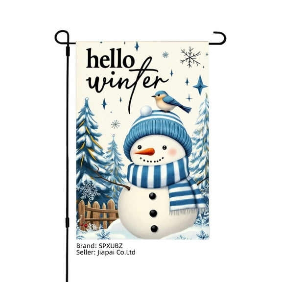 SPXUBZ Hello Winter Snowman Linen Garden Flag for Winter Christmas Home Outdoor Garden Yard Door Decor 12x18 inch