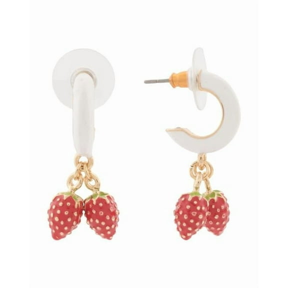 Betsey Johnson Women's Betsey's Backyard Strawberry Charm Huggie Earrings