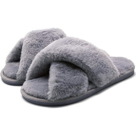 

Women s Cross Band Slippers Fuzzy Soft House Slippers Plush Furry Warm Cozy Open Toe Fluffy Home Shoes Comfy Indoor Outdoor Slip On Breathable