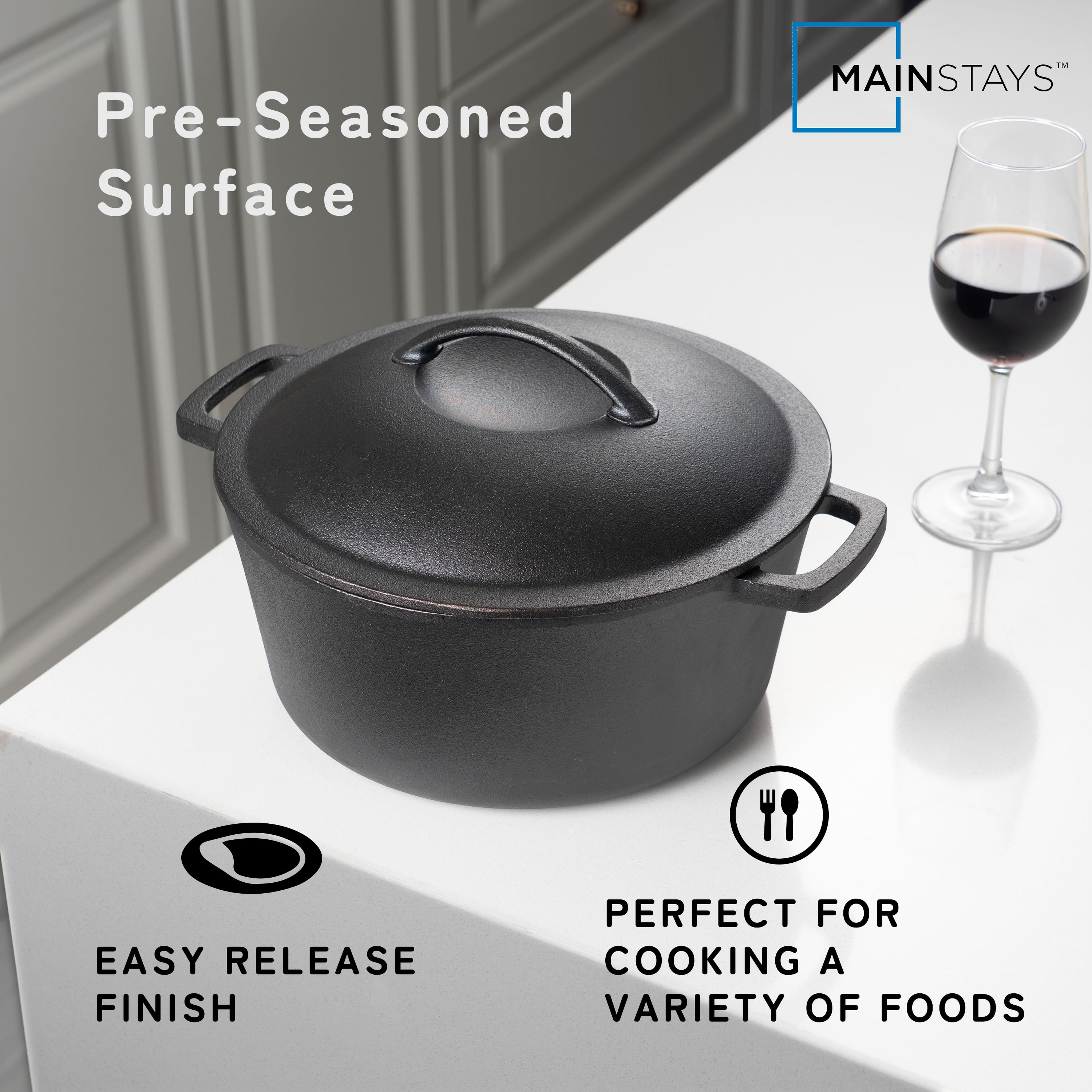 Mainstays 5 Quart Pre-Seasoned Cast Iron Dutch Oven Black