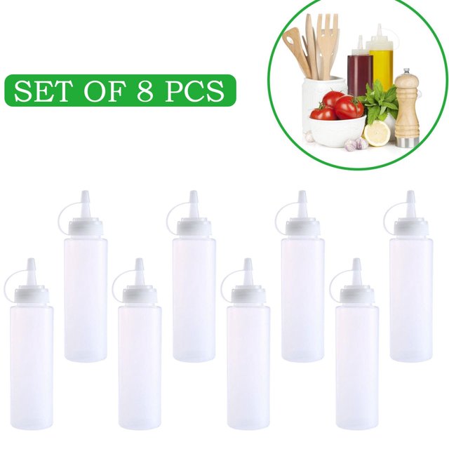 ¡En oferta! Paquete de 8 botellas de condimentos de 8 oz con tapas de rosca. Dispensadores de primera calidad para kétchup, mostaza, mayonesa, salsas picantes y aceite de oliva. Juego de barbacoa
