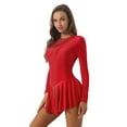 thumbnail image 2 of Kaerm Womens Sparkling Rhinestone Figure Skating Dance Dress Leotard Long Sleeve Lyrical Dresses Red L, 2 of 7