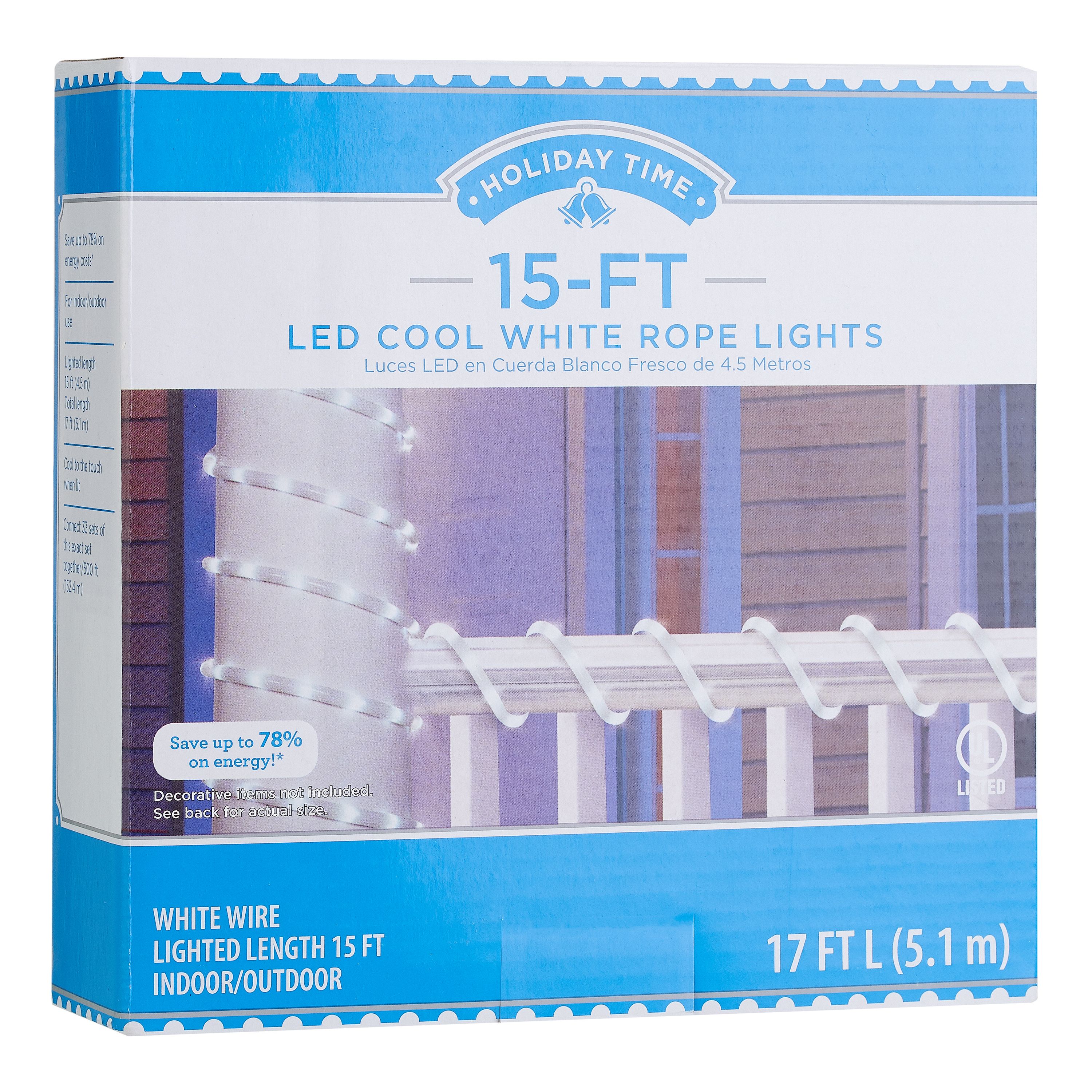 Holiday Time Indoor and Outdoor LED Cool White Rope Christmas Lights, 15' - image 4 of 4