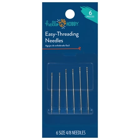 Hello Hobby Easy-Threading Steel Hand Sewing Needles, Sizes 4/8, 6 Pieces