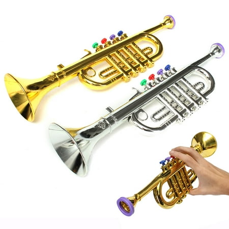 Golden / Silver Mini Horn Trumpet Toys Musical Instrument Plastic Toddler Kids Children Birthday Christmas Gift
