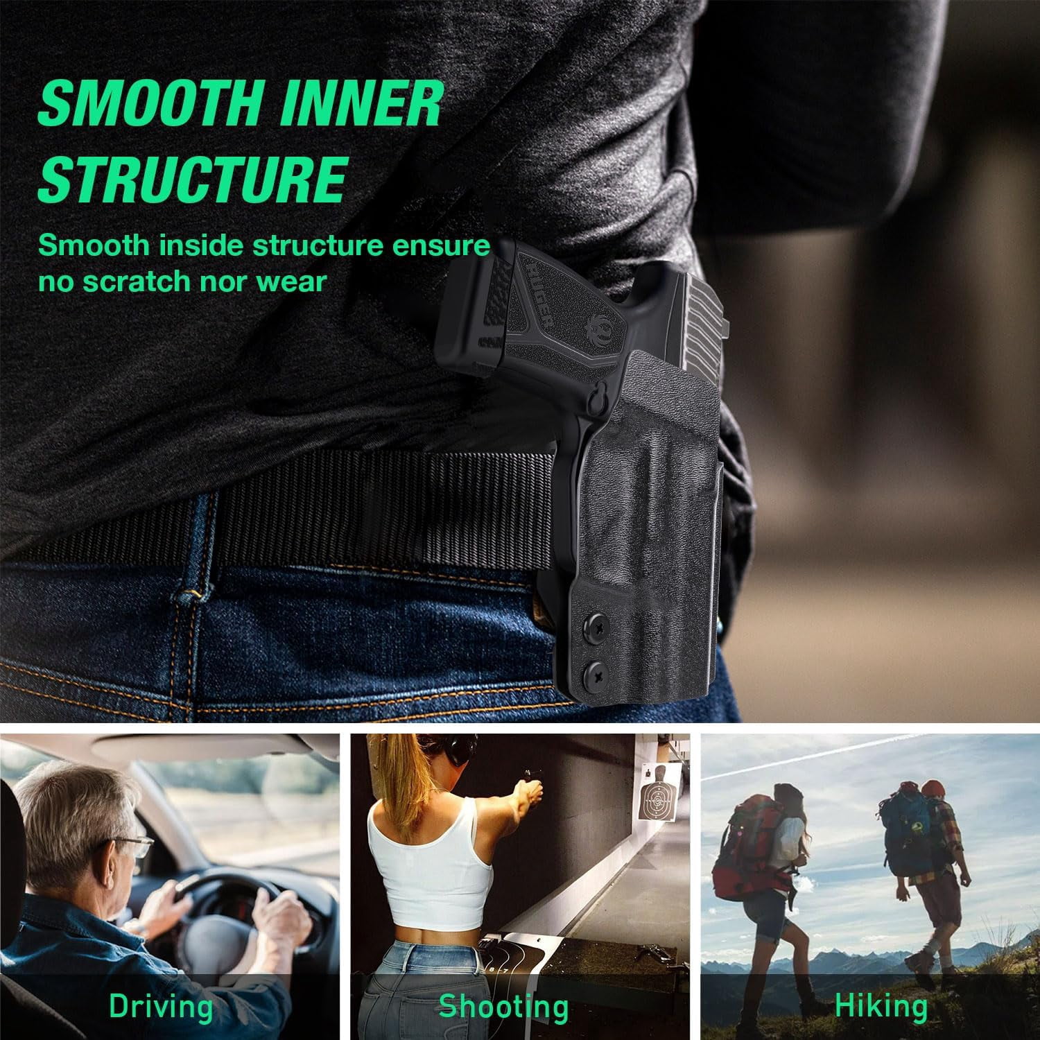 OWB Holster Optics Cut Fit Ruger Max-9 Pistol, Fits 1.5"-1.75" Belt, Optics Cut, Right Hand
