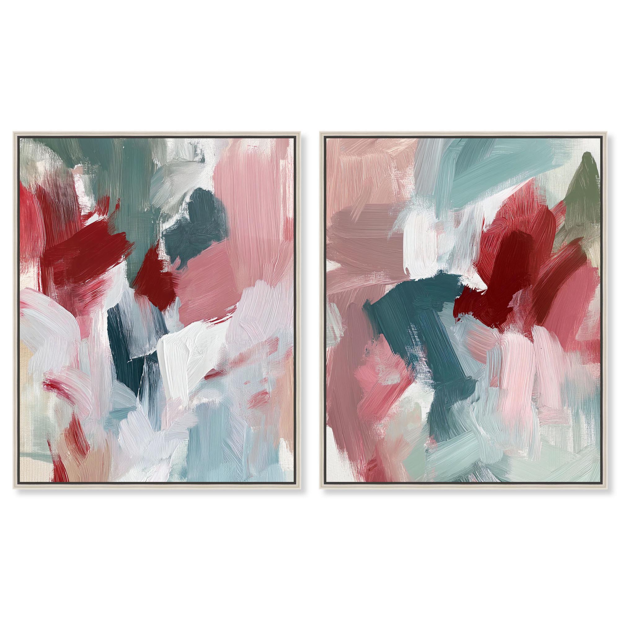 Dance of the Brush Duo Canvas Print Abstract Wall Art Set by Art Remedy Silver Frame 24 x 30