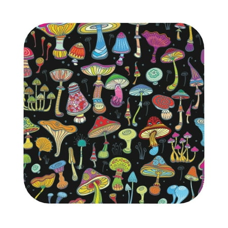 

Coaee Bright Mushrooms Print Leather Coasters Set of 6 Non-Slip Washable Cup Coasters for Home Office Bar Square